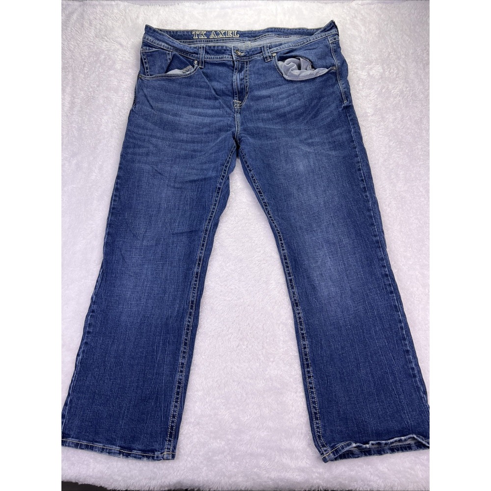 TK Axel‎ Men's Jeans 42x30 Straight Bootcut Flap Pockets Workwear Blue Med Wash